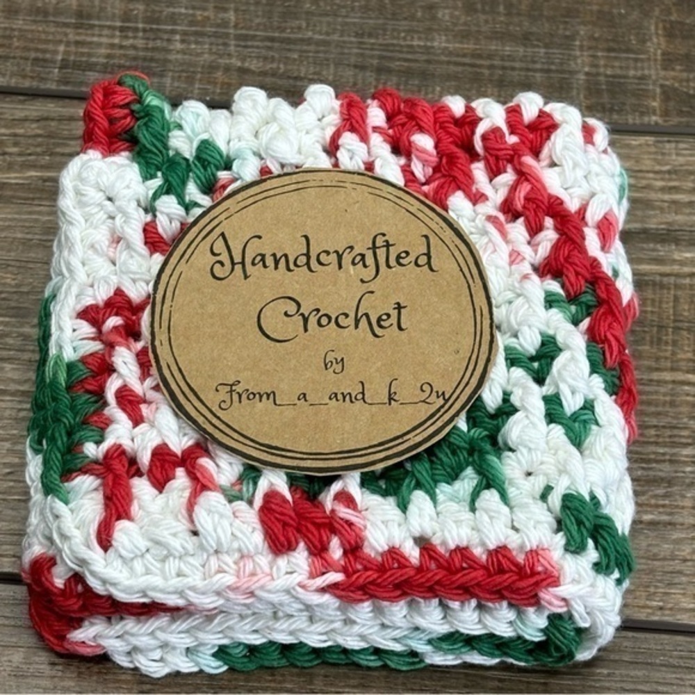 Dishcloth Washcloth Holiday Color Cotton Yarn Handcrafted Crochet‎ by Seller